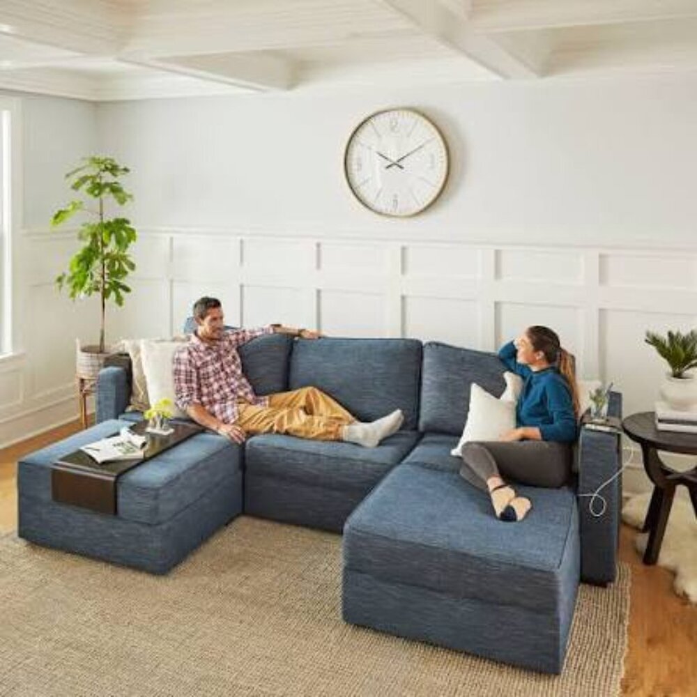 Lovesac Deep Seat Cover Set: Vintage Blue Rained Chenille